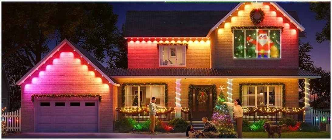 Permanent eave lights shown for exterior decorative lighting